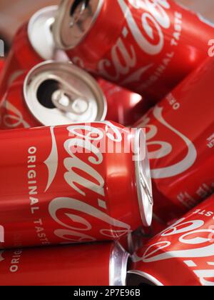 Germany. 07th Mar, 2023. In this photo illustration, empty Coca-Cola cans seen displayed. (Photo by Igor Golovniov/SOPA Images/Sipa USA) Credit: Sipa USA/Alamy Live News Stock Photo