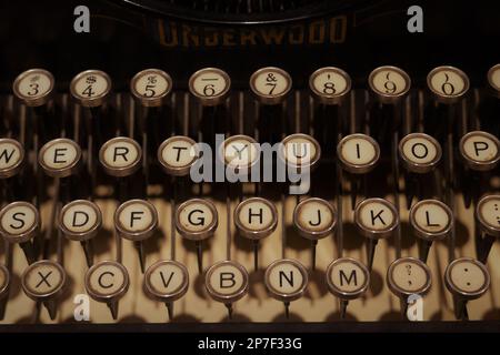 Close up of the keys of an old Underwood manual typewriter. Stock Photo