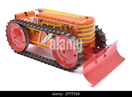 Children's tinplate clockwork tracked bulldozer toy Stock Photo