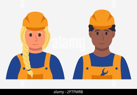 Partners Of Builders, Woman And Man Professional Workers In Uniform Flat Style Vector Illustration Stock Vector