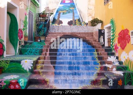 Impressive murals in the staircase Abanilla,city in Murcia,Spain Stock Photo