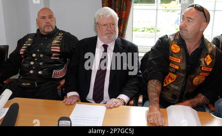 Frank Hanebuth of Hells Angels (R) and Peter M. of Bandidos (L) have a ...