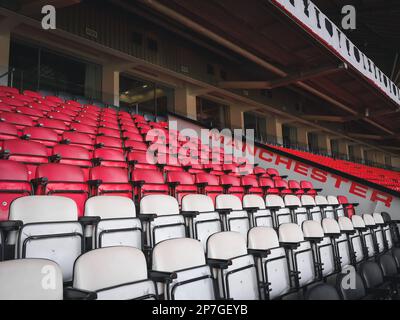 Seating and terraces at Manchester United FC, Old Trafford, Manchester, UK Stock Photo
