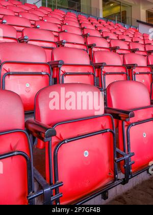 Seating and terraces at Manchester United FC, Old Trafford, Manchester, UK Stock Photo