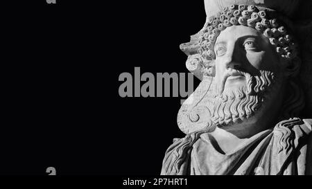 Ancient greek and roman wolrd. A 18th century herme sculpture from Villa Borghese public park in Rome (Black and white with copy space) Stock Photo