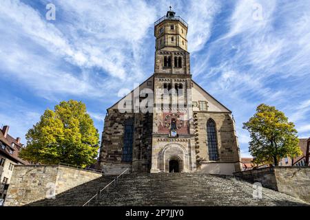 Germany, Baden-Württemberg, Schwäbisch Hall 10-04-2022 the historic old town with Protestant town church of St. Michael on the market place Stock Photo