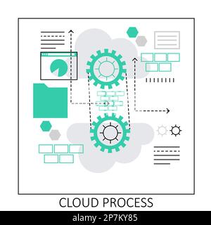 Cloud storage process. Cloud computing technology service vector illustration Stock Vector