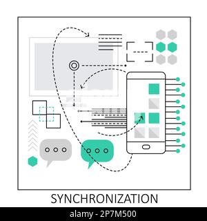 Mobile data synchronization. Cloud data storage, online hosting service vector illustration Stock Vector