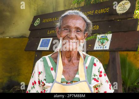 Portrait of smiling elderly woman, Jiquilillo, Nicaragua Stock Photo
