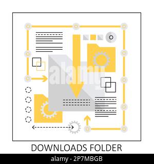 Downloads data folder. Information backup, files synchronization vector illustration Stock Vector