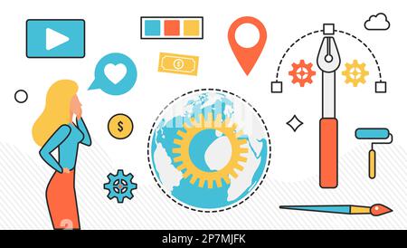 Creating valuable design. Designer engaging content, designing custom ideas vector simple illustration Stock Vector