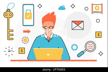 Mobile security policy. Data privacy, protected phone services vector simple illustration Stock Vector
