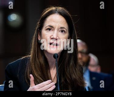 Washington, United States. 08th Mar, 2023. Avril Haines, Director of National Intelligence (DNI), speaking at a hearing of the Senate Intelligence Committee at the U.S. Capitol. (Photo by Michael Brochstein/Sipa USA) Credit: Sipa USA/Alamy Live News Stock Photo
