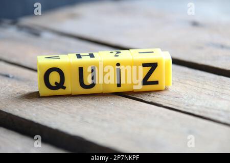 Quiz idea. Written on a yellow cubes. Stock Photo