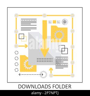 Downloads data folder. Information backup, files synchronization vector illustration Stock Vector