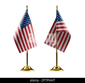 Small national flags of the USA on a white background Stock Photo