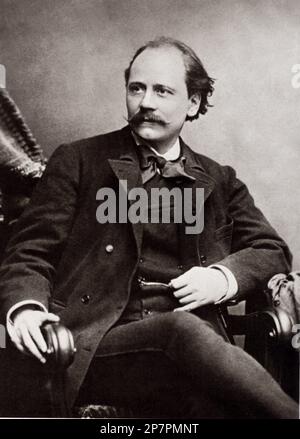 1890 c, FRANCE : The french composer JULES MASSENET ( 1842 - 1912 ),  long known for the three opera WERTHER , THAIS and MANON , but becoming ever more popuular . - COMPOSITORE - OPERA LIRICA  - CLASSICA - CLASSICAL - PORTRAIT - RITRATTO - MUSICISTA - MUSICA  - CRAVATTA - TIE - fiocco - tie bow - collar - colletto - baffi - moustache ----   ARCHIVIO GBB Stock Photo