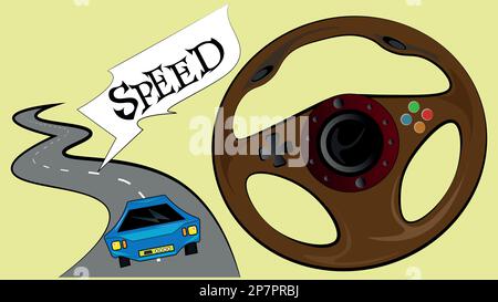 Game steering wheel for video games of racing in cool foreign cars, who loves speeed. Stock Vector
