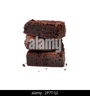 Three pieces of brownies stacked isolated over white background. Stock Photo