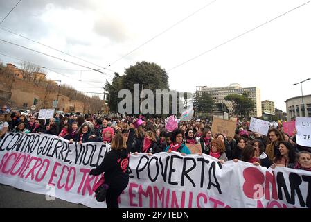 Rome, Italy. 08th Mar, 2023. General view of the women's march to celebrate International Women's Day in Rome. People displayed placards and banners demanding and supporting women rights. Credit: Vincenzo Nuzzolese/Alamy Live News Stock Photo