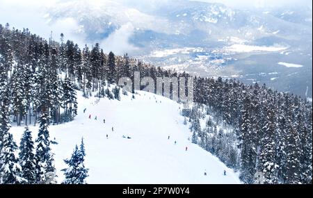 Skiers on the slopes above Whistler, British Columbia, Canada Stock Photo