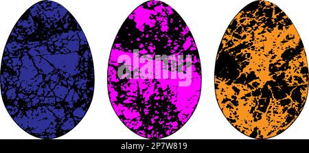 Set of colorful Easter egg shapes. Vector illustration. Isolated. Weathered distress Easter holiday symbol. Dirty artistic design element for print Stock Vector