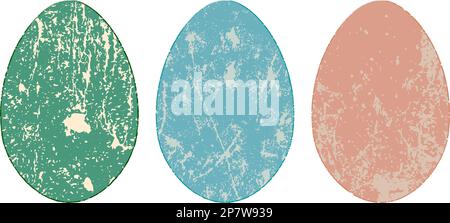 Set of grunge pastel color Easter egg shapes. Vector illustration. Isolated. Weathered distress Easter holiday symbol. Artistic design element Stock Vector