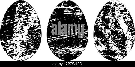 Grunge black and white Easter egg shapes. Vector illustration. Isolated. Weathered distress Easter holiday symbol.Artistic design element for print Stock Vector