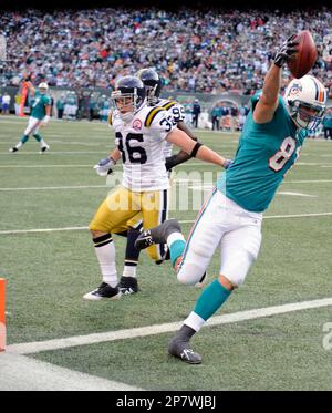 Miami Dolphins tight end Joey Haynos looks for a pass interference call  against the Tampa Bay Buccaneers in fourth-quarter action at Land Shark  Stadium in Miami, Florida, Sunday, November 15,2 009. The