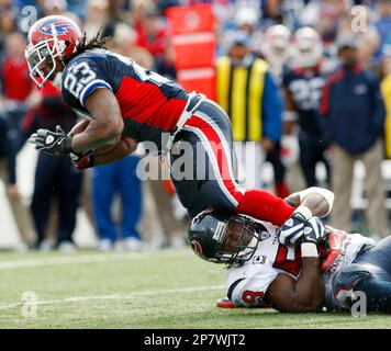 Buffalo Bills running back Marshawn Lynch (23) looks for some running room  in the second quarter against the New England Patriots at Gillette Stadium  in Foxborough, Massachusetts on November 9, 2008. (UPI