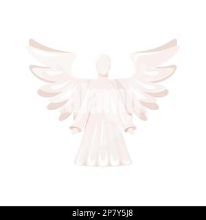 Heaven angel holy wing figurine ceramic white flat. Statuette smooth shiny silhouette home decoration Christmas statue fly protect lord guardian symbol christian icon sticker paper origami isolated Stock Vector