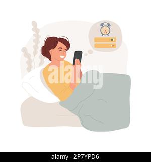 Set alarm clock isolated cartoon vector illustration. Smiling woman sets alarm clock, smartphone reminder, people lifestyle, create healthy routine, organized lifestyle vector cartoon. Stock Vector