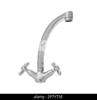 Double handle water tap on white background Stock Photo