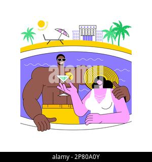 Swimming pool relax isolated cartoon vector illustrations. Happy couple relaxing in large swimming pool together, luxury resort vacation, travelling together, summer holidays vector cartoon. Stock Vector