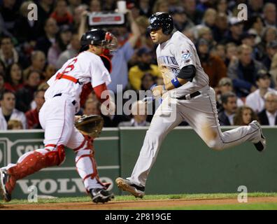 Boston Red Sox catcher George Kottaras, right, stands with Jason