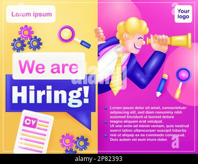 We are Hiring. Vector 3d of a man looking through binoculars Stock Vector