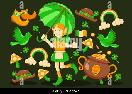 St. Patrick's Day. Vector illustration of a woman carrying an umbrella Stock Vector