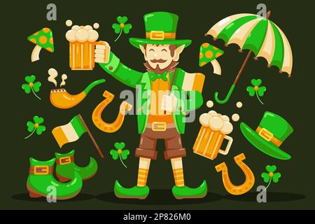 St. Patrick's Day. Vector illustration of a man holding a glass of beer Stock Vector