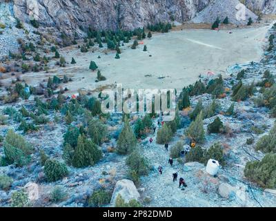 World’s highest-altitude natural cricket stadium built in Pakistan’s scenic region of Gilgit-Baltistan was opened. The Pissan Cricket Stadium is locat Stock Photo