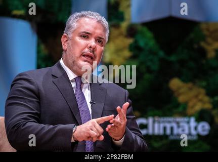 Miami Beach, Florida, USA. 08th Mar, 2023. Former President Ivan Duque of Columbia attends the Aspen Idea event, about the climate crisis, at the New World Symphony Auditorium in Miami Beach, Florida, USA, 08 March 2023. Credit: Cristobal Herrera-Ulashkevich/Pool via CNP/dpa/Alamy Live News Stock Photo