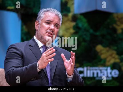 Miami Beach, Florida, USA. 08th Mar, 2023. Former President Ivan Duque of Columbia attends the Aspen Idea event, about the climate crisis, at the New World Symphony Auditorium in Miami Beach, Florida, USA, 08 March 2023. Credit: Cristobal Herrera-Ulashkevich/Pool via CNP/dpa/Alamy Live News Stock Photo