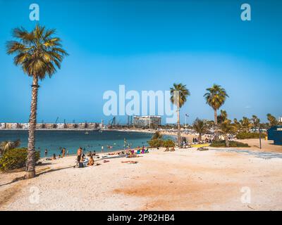 La Mer Beach and beachfront shops La Mer Central in Dubai, United Arab Emirates Stock Photo