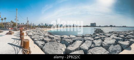 La Mer Beach and beachfront shops La Mer Central in Dubai, United Arab Emirates Stock Photo