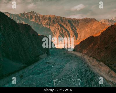 World’s highest-altitude natural cricket stadium built in Pakistan’s scenic region of Gilgit-Baltistan was opened.The Pissan Cricket Stadium is locate Stock Photo