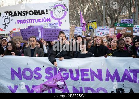 Madrid, Madrid, Spain. 8th Mar, 2023. 8 March 2023 - Madrid, Spain: Demonstration for the international working women's day 8M in Madrid, Spain. Hundreds of thousands of people attended the demonstration called by the 8M Commission. (Credit Image: © Alvaro Laguna/Pacific Press via ZUMA Press Wire) EDITORIAL USAGE ONLY! Not for Commercial USAGE! Stock Photo