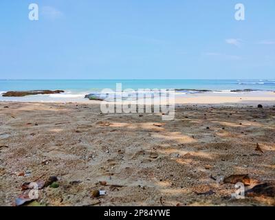 After returning from a neighbor's wedding, i went to the beach and took pictures of the natural landscape on the beach. Afternoon at anyer beach, indo Stock Photo