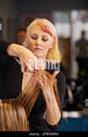 Maintaining her style. a female hairdresser cutting a clients hair. Stock Photo