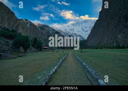 World’s highest-altitude natural cricket stadium built in Pakistan’s scenic region of Gilgit-Baltistan was opened. The Pissan Cricket Stadium is locat Stock Photo