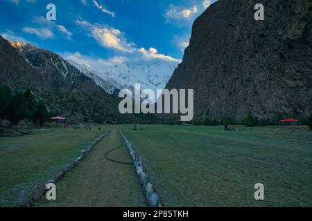 World’s highest-altitude natural cricket stadium built in Pakistan’s scenic region of Gilgit-Baltistan was opened. The Pissan Cricket Stadium is locat Stock Photo