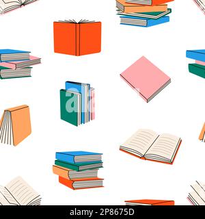 Books seamless pattern. Closed and open books line background. Literature, dictionaries, planners hand drawn pattern. Vector illustration Stock Vector